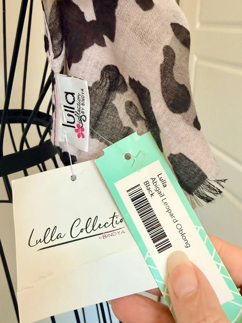 Lulla Collection by BINDYA Abigail Leopard Oblong Scarf NWT - Black / Tan